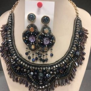 Glass beaded neck and ear set